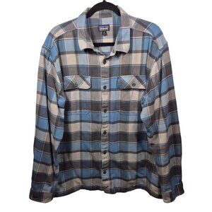 Patagonia Shirt Mens XL Blue Organic Cotton Flannel Long Sleeve Plaid Fjord